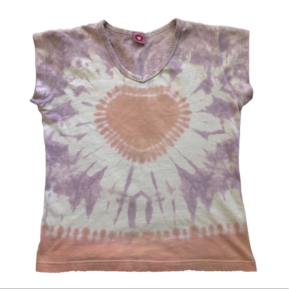 purple and pink heart tie dye top